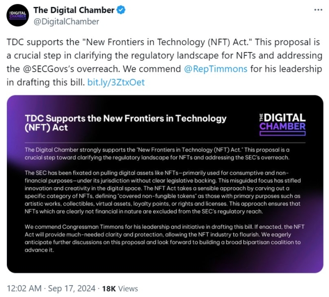 Digital Chamber Calls on US Crypto Users to Back NFT Bill for Consumer Protectio
